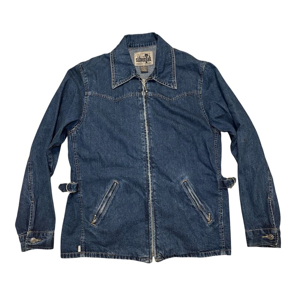 90s VTG Levi's SilverTab Denim Jean Trucker Jacket Women Medium Blue Western Zip